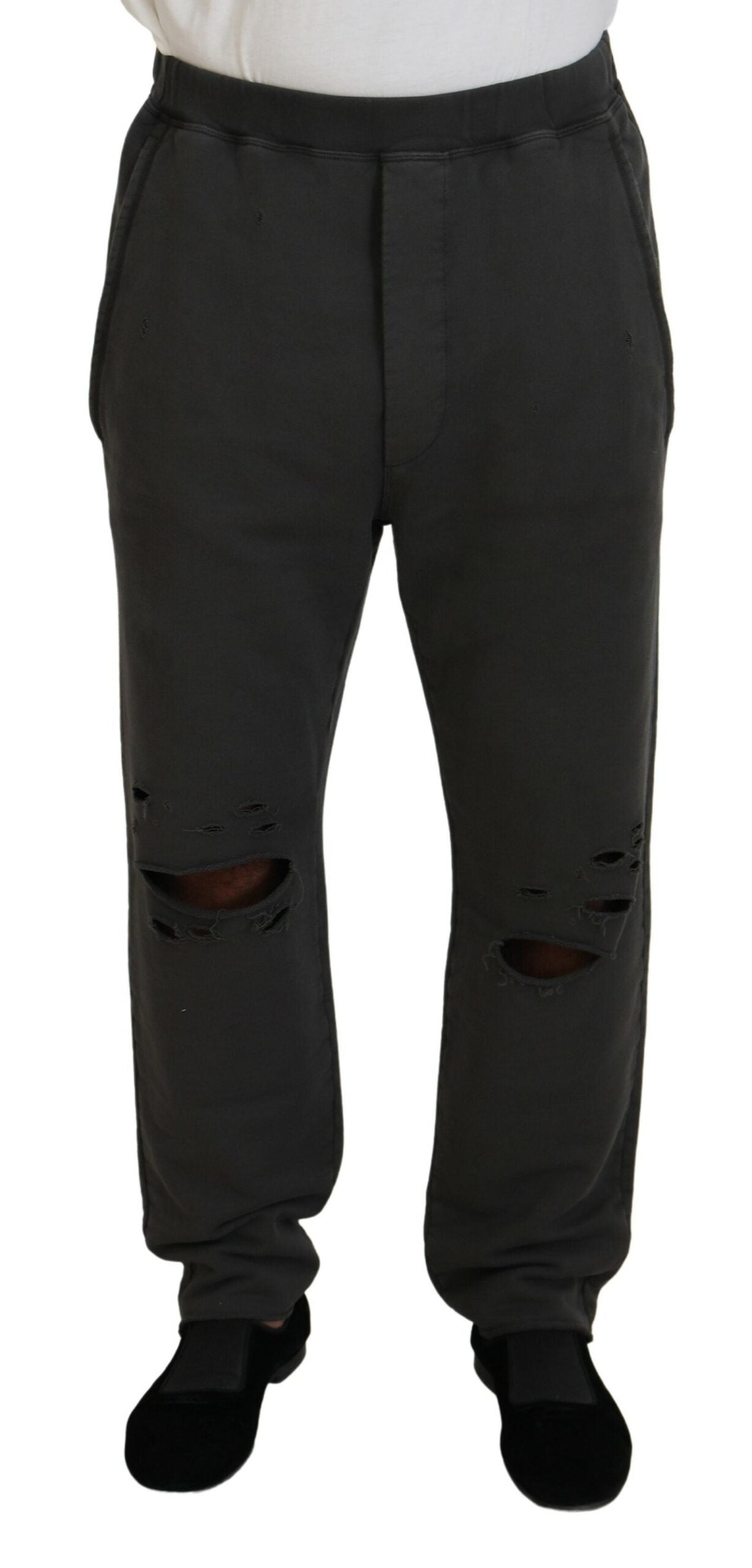 Dsquared² Koyu Gri Pamuklu Erkek Günlük Yırtık Pantolon
